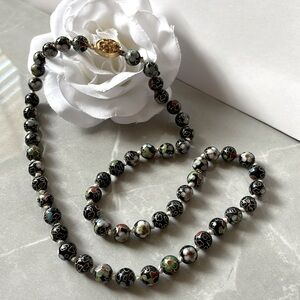 Sale! Vintage Cloisonné statement beaded necklace black bead statement jewelry